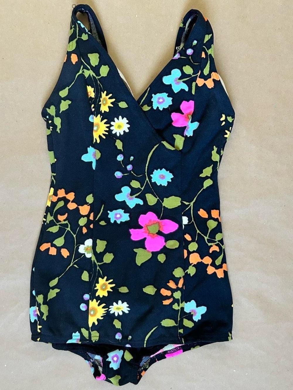 Vintage 70s Retro Floral One-Piece Swimsuit